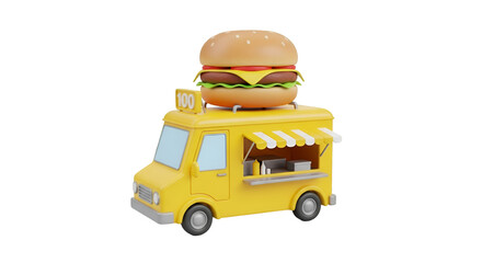 Yellow Food Truck with Giant Burger and "100" Sign