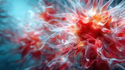 Obraz premium A mesmerizing abstract image showcasing microbial life with vibrant colors and intricate details, illustrating the beauty and complexity of microscopic organisms in water.