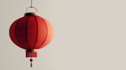 Obraz premium Red Chinese Lantern Hanging Against a Neutral Background
