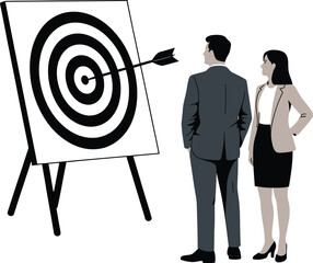 Business Team Achieving Target with Arrow Hitting Bullseye Illustrating Goal Orientation