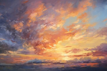 Fototapeta premium Sunset painting landscape outdoors.