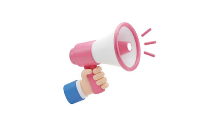 3D Cartoon Hand Holding a Pink Megaphone