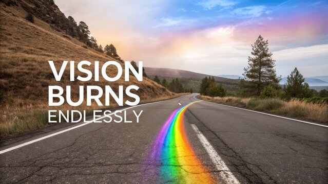 Inspirational Road with Rainbow Colors in Scenic Nature Landscape