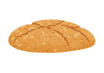 A cartoon image of a freshly baked round brown bread roll with cut markings