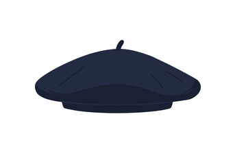 A navy blue beret is displayed in a simple illustration