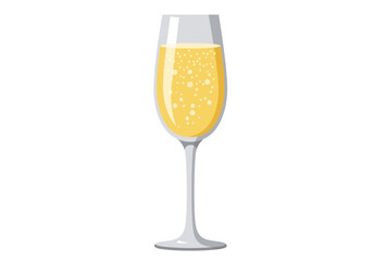 A single champagne flute filled with sparkling bubbly liquid standing upright