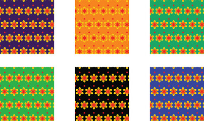 Seamless Colorful Floral Pattern Collection with Vibrant Flower Backgrounds for Textile, Fabric Print, Wallpaper, Gift Wrap, Digital Paper, and Decorative Design in Multiple Color Variations