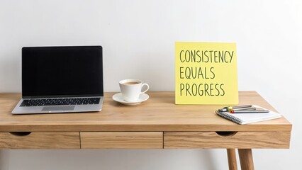 Minimalist Workspace Displaying Consistency Equals Progress Sign