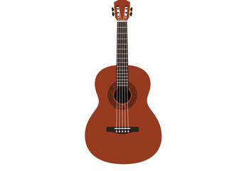 Obraz premium Brown classical guitar with tuning pegs sound hole and strings is centered
