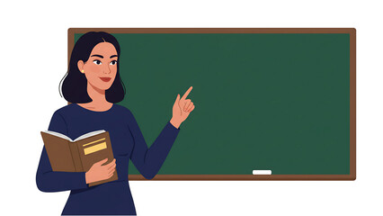 Illustration of female Teacher Explaining Lesson Holding Book – Transparent PNG