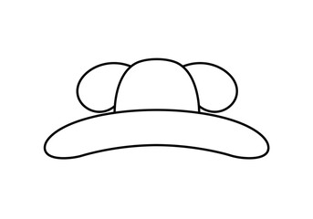 Simple blackandwhite line drawing hat with roundedged brim and two round extensions