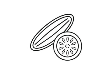 Minimalist Melon Slice with Black Outlines on White Background Food Art