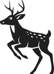 Leaping deer silhouette with antlers and spotted back