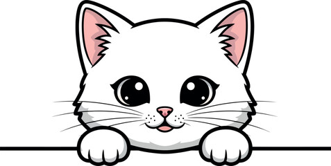 Obraz premium Vector art of cute cartoon white kitten peeking over a surface