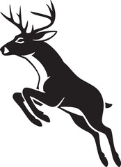 Leaping deer silhouette with antlers in motion.