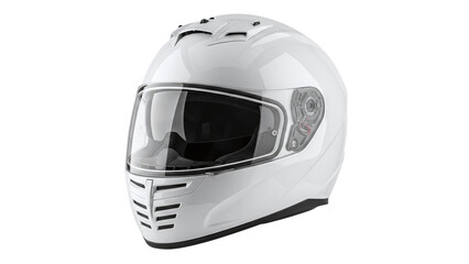 White motorcycle helmet full face protective gear safety equipment rider headgear for racing and touring on transparent background