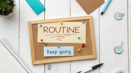 Motivational Desk Setup with Routine and Keep Going Signs