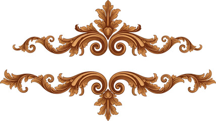  Vector art of ornate wooden carved decorative element with swirling acanthus leaves
