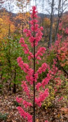 Naklejka premium Vibrant pink flowers in a forest setting during autumn.