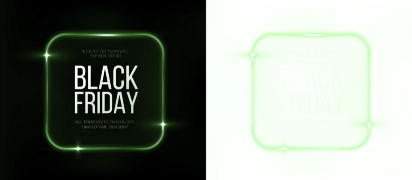 This PNG overlay has a sleek black and green design, ideal for your Black Friday photo projects with transparency - Powered by Adobe