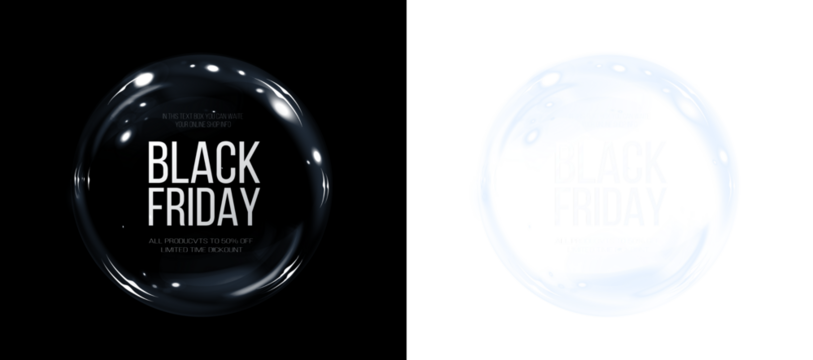 Stylish PNG overlays of Black Friday badges for transparent photo backgrounds. Perfect for promotions.