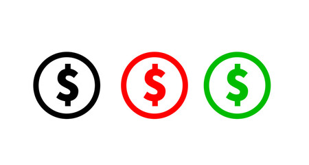 Three dollar symbol icon Black, Red and Green With Vector Shape EPS10