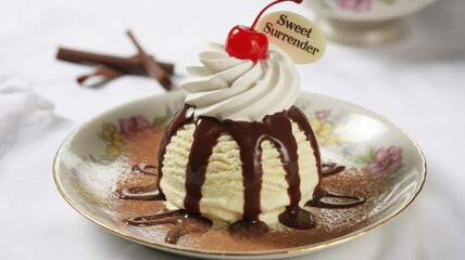 Delicious Ice Cream Sundae with Chocolate, Whipped Cream, and Cherry on Top