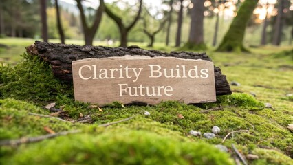 Inspirational Wooden Sign on Mossy Ground in Lush Forest Setting