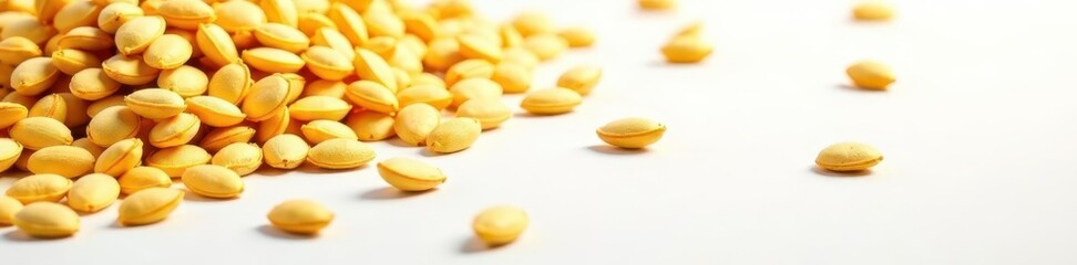 Scattered sunflower seeds, crisp detail, pure white backdrop, high resolution, sprinkles, seeds