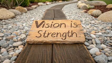 Inspirational Wooden Sign on Pebble Path in Tranquil Setting