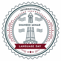 International language day emblem featuring shaheed minar monument and wavy lines