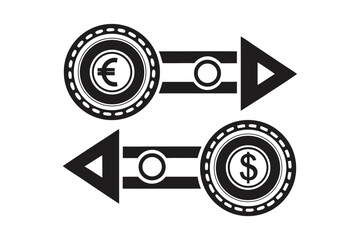 Money Flow Dollar Coin Icon, Forward and Backward Arrows on White Background