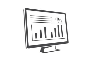 Monitor Displaying Bar Chart, Pie Chart, Text Information On White Background