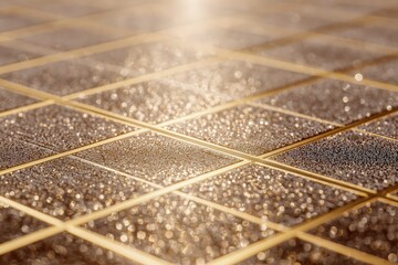 Solar panel texture close-up with sunlight reflections, graphite and golden beige, pattern-focused macro 