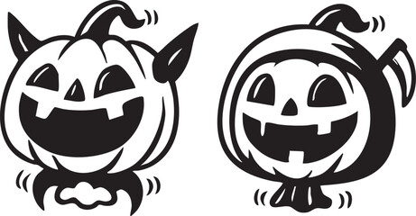 Flying pumpkins with fun Halloween expressions