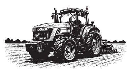 tractor farm activity on the field engraving vector style © trianatio