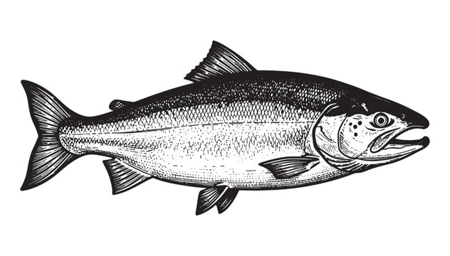 salmon fish engraving vector style