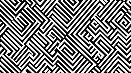 Black and White Geometric Maze Pattern in Modern Style for Design and Art Projects