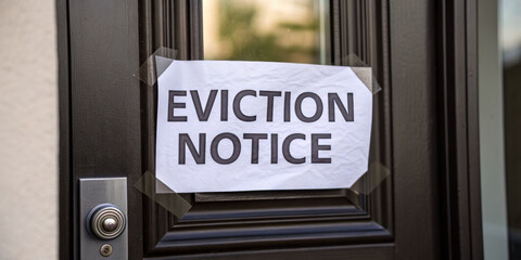 Financial crisis and recession impact real estate with an eviction notice on house door. heartbreaking sign of foreclosure debt and inability to pay rent