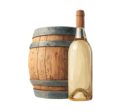 Wooden barrel and wine bottle graphic