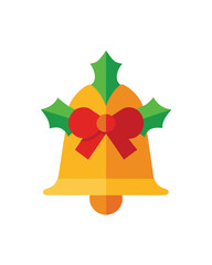 Obraz premium Golden christmas bell with red bow and holly leaves