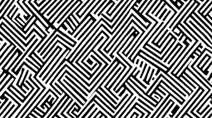 Black and White Geometric Optical Pattern with Maze Style Design