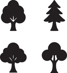 A charming set of tree silhouettes, with two trees forming a heart shape, perfect for a nature-inspired design concept