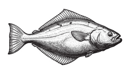 Halibut fish, engraving vector style © trianatio
