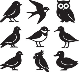 Naklejka premium A vector cartoon illustration set of funny birds with a cute robin and owl