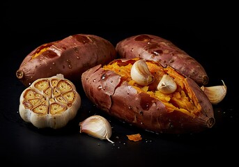 Roasted Sweet Potatoes with Cinnamon on White Background 