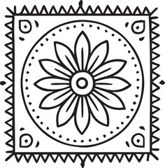 Black geometric pattern with vintage floral decoration
