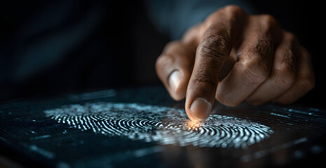 professional digital online account sign up verification process and official information and documents authentication for KYC or know your customer regulations with fingerprint and photo ID scanning