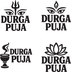 Durga puja poster design with vintage typography with icon design