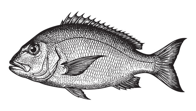 Snapper fish engraving vector style